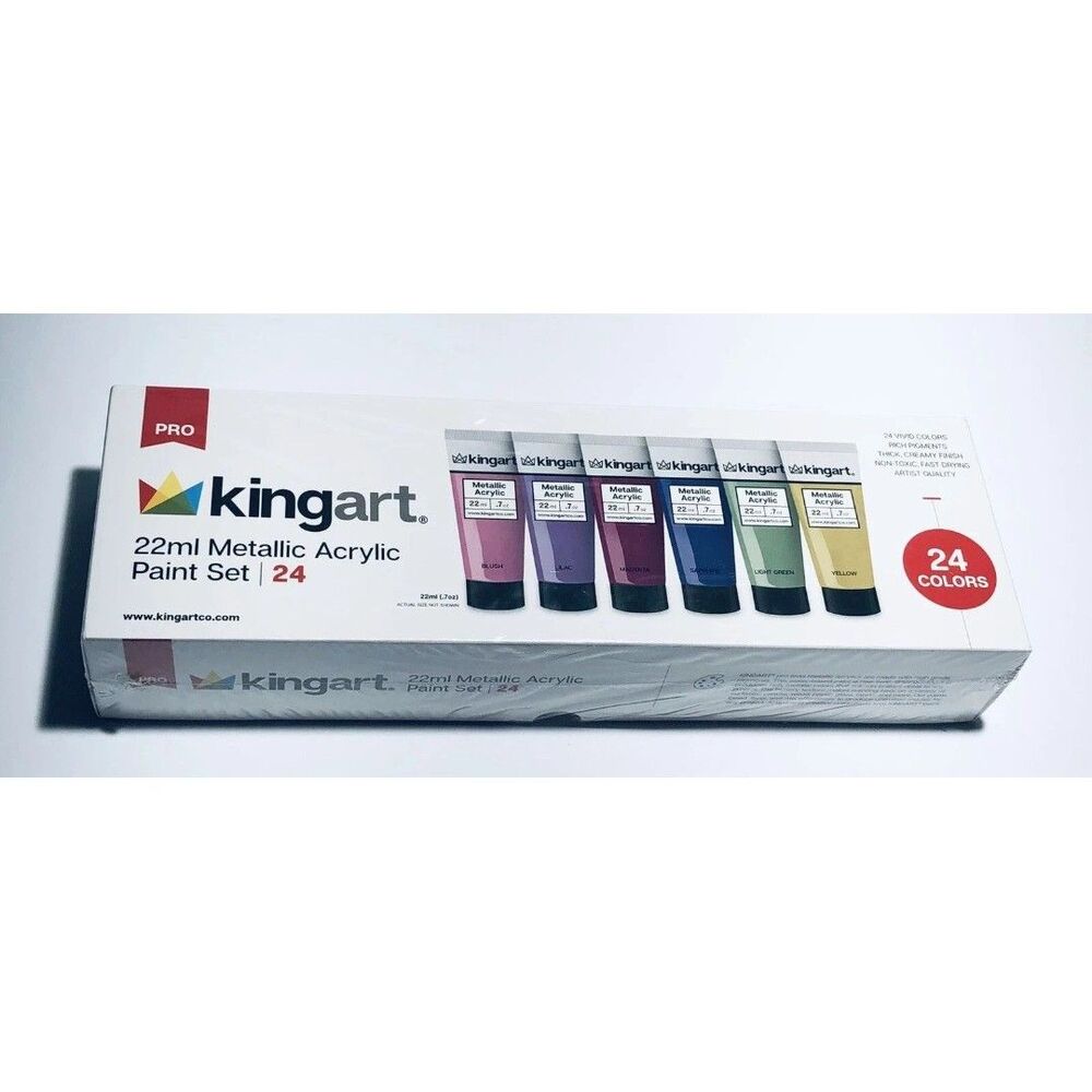 KingArt Metallic ACRYLIC PAINT Set Paints - 24 PAINT Set -Factory Sealed